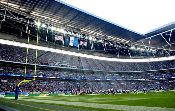 General overall view of an NFL International Series game between the Tennessee Titans and the Los Angeles Chargers at Wembley Stadium.